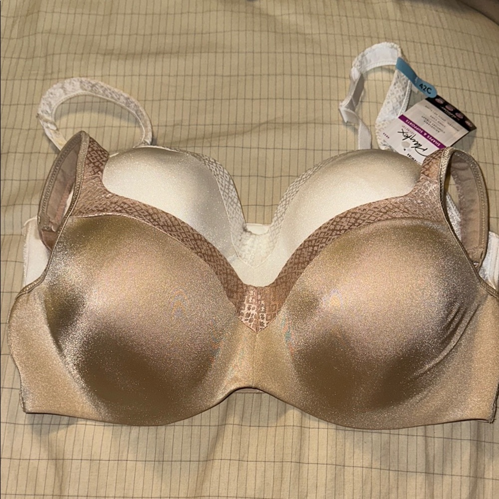 Playtex SECRETS Full-Coverage Bras Adjustable Straps NWT White, NWOT Nude 42C